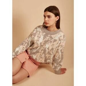 FRNCH Paris Women's Nadera Fuzzy Crew Knit Sweater in Pink/Grey/White MED/LG $98
